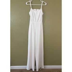 Lulus Women's M Open Back Pant Jumpsuit Solid White Spaghetti Strap Bridal New